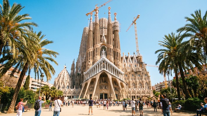 Sagrada Familia in Barcelona against a blue sky